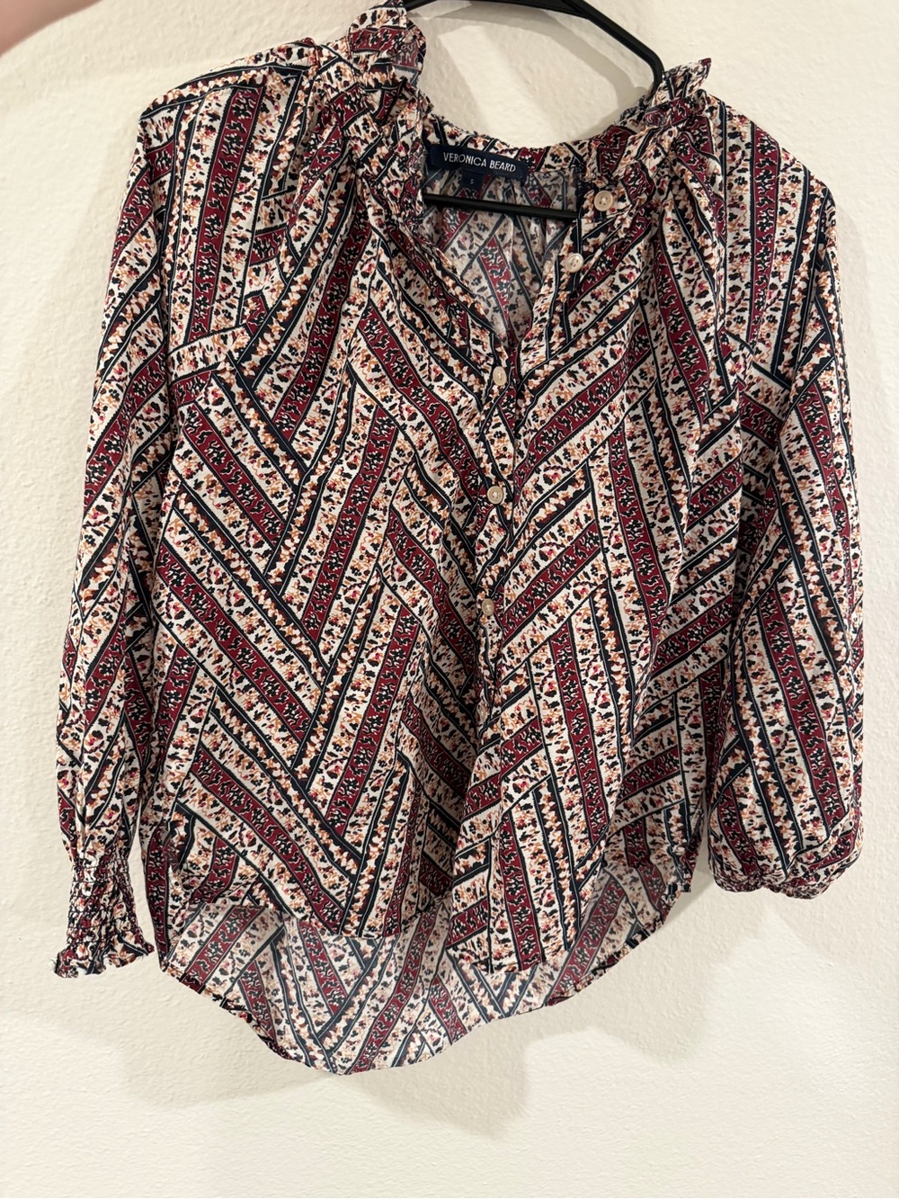 Veronica Beard Multicolor Printed Ruffled-Neck Blouse - Picture 4 of 6